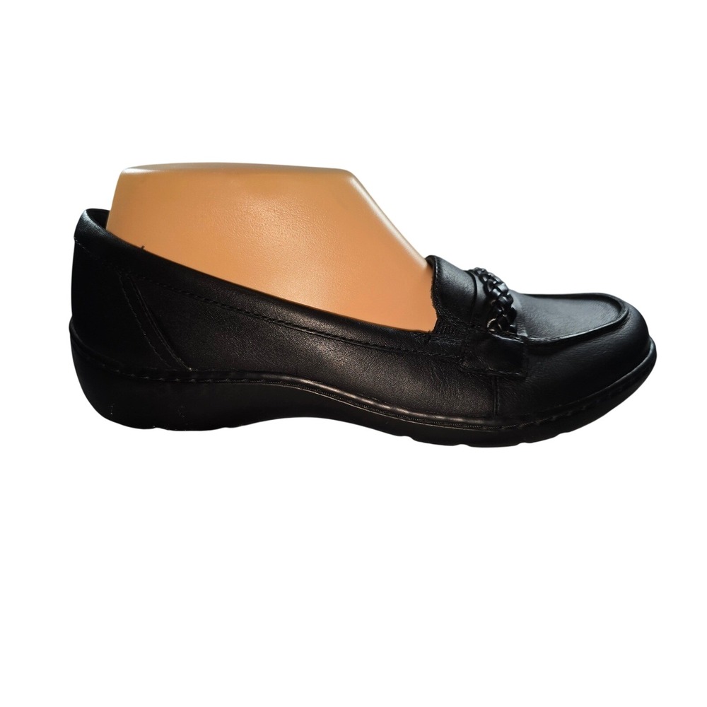 Clarks Collection Black Leather Braided Loafers Womens Shoes Sz 8.5 M